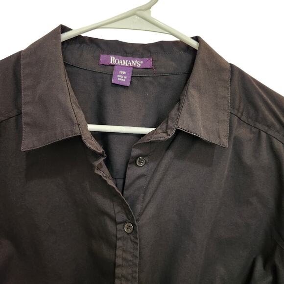 Roaman's Black Long Sleeve Collared Button Front Shirt Classic Casual Top Sz 18W - Picture 3 of 7